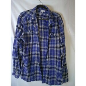 Sonoma Mens Plaid Long Sleeve Button Up Shirt Blue White Black XXL